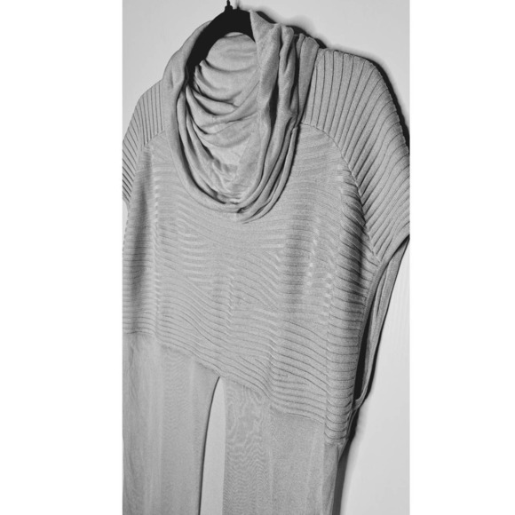 ST Studio Lagenlook Long Split Front Tunic Medium Ribbed Knit Gray Cowl Neck - Picture 4 of 9